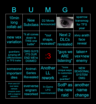 D2 Showcase bimgo Bingo Card