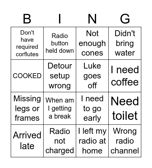 Sunday TC bingo Card