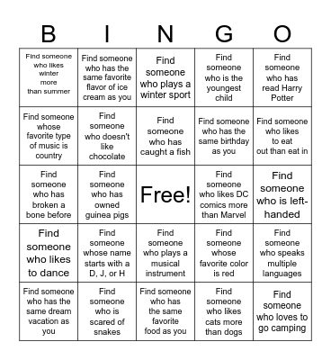 Get to Know Each Other Bingo Card