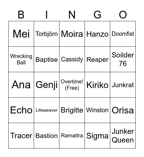 Overwatch Bingo Card