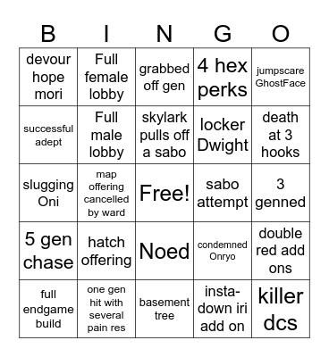 Skylarks DBD Bingo Card