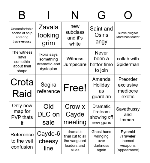 Showcase Bingo Card