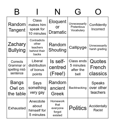 M. Thomas Bingo Card