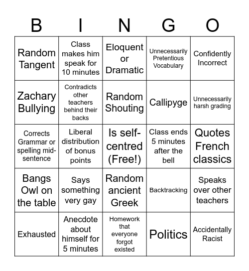 M. Thomas Bingo Card