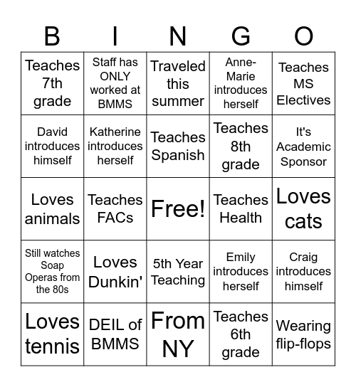 RAT Introductions BINGO Card