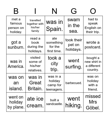 Holiday Bingo - Find a person who... Bingo Card