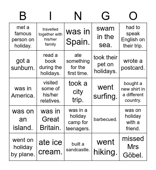 Holiday Bingo - Find a person who... Bingo Card