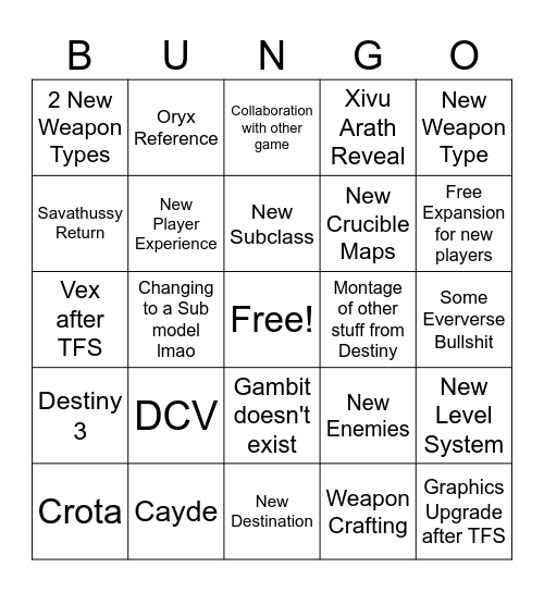 The make or break for destiny (part 23) Bingo Card