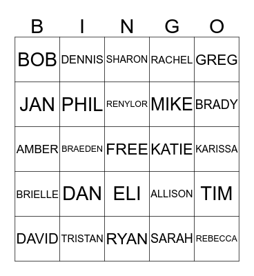 Ausmus Family Bingo Card