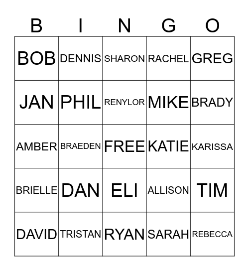 Ausmus Family Bingo Card