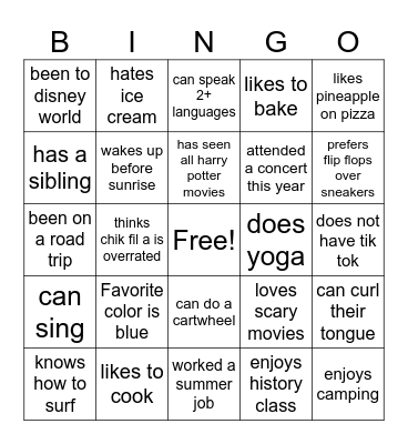 Icebreakers Bingo Card