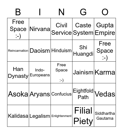 Unit 4 Ancient India and China Vocabulary  Bingo Card