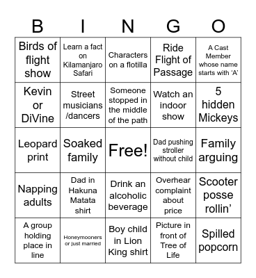 Animal Kingdom Bingo Card