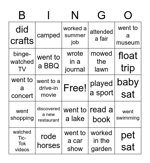 Summertime! Bingo Card