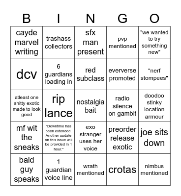 Untitled Bingo Card