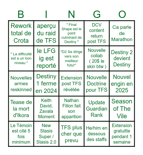 Showcase 2023 Bingo Card