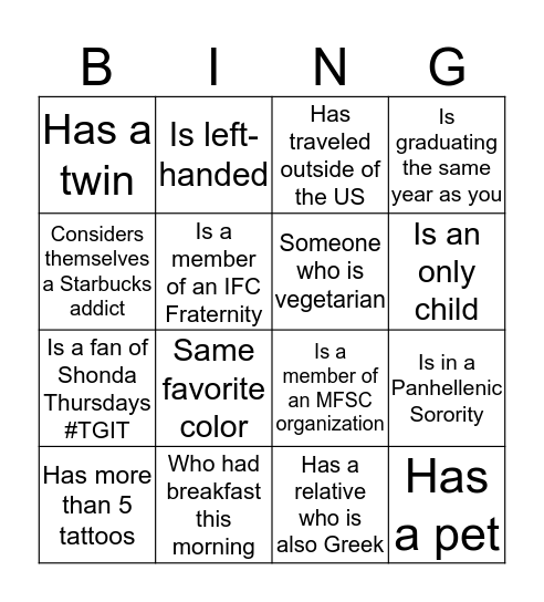 New Member Retreat Bingo Card