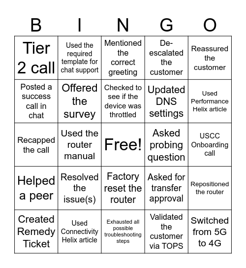 USCC Bingo Card