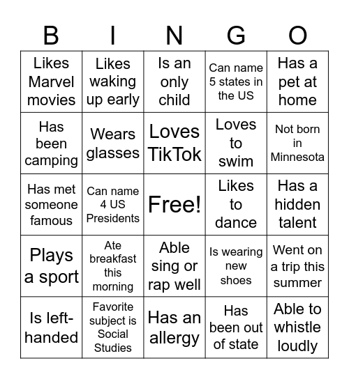 Panther BINGO Card