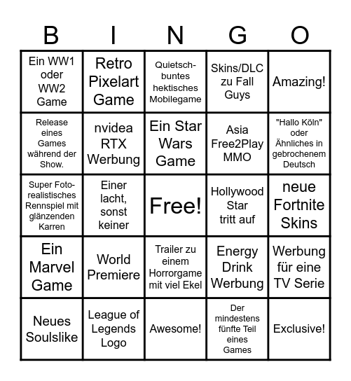 Opening Night Live Bingo Card