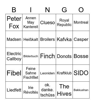 Highfield 2024 LineUp Bingo Card