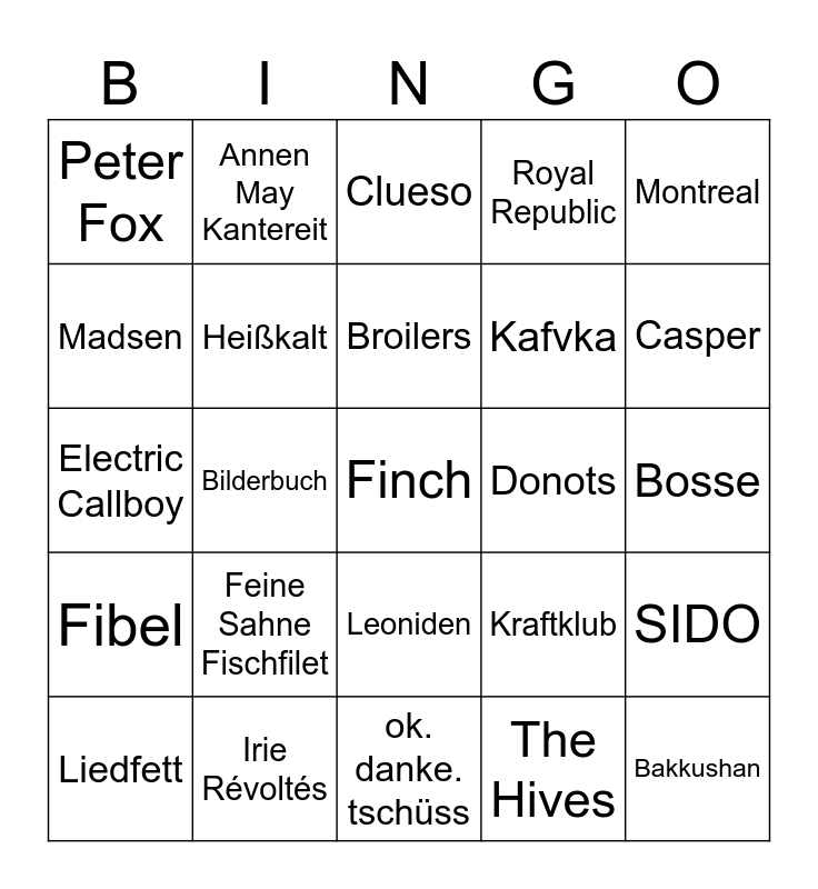 Highfield 2024 LineUp Bingo Card