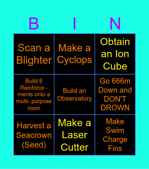 Subnautica Bingo Card