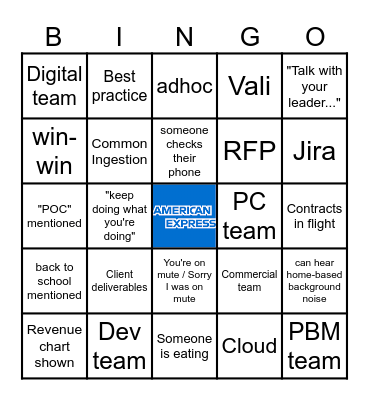 American Express Team Bingo Card