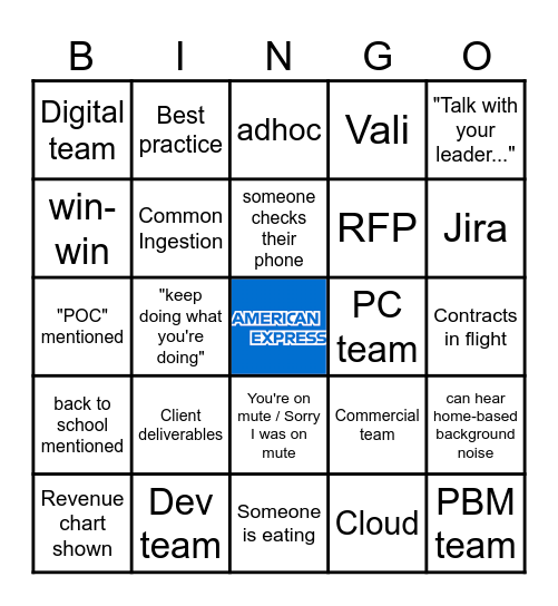 American Express Team Bingo Card