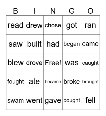 Irregular Verbs Bingo Card