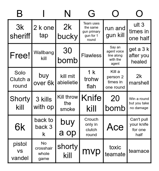 Valorant bingo Card