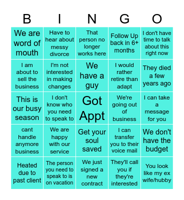 Sales Blitz Bingo Card