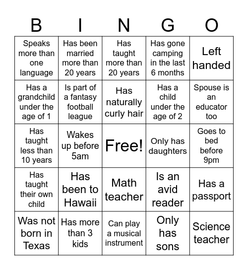 Hornet Bingo Card