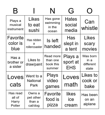 Intro Bingo Card
