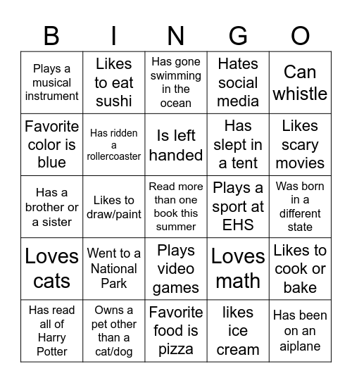 Intro Bingo Card