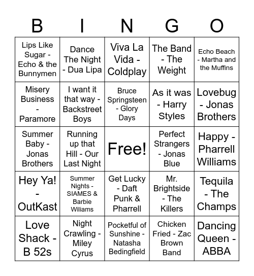 NSF Present Music Bingo Card