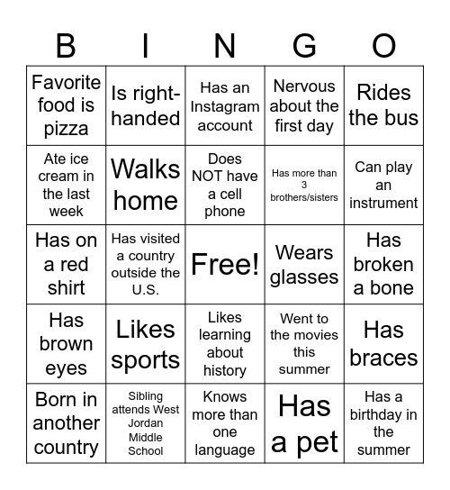 Classmate Bingo Card