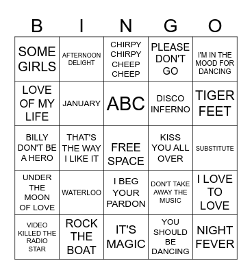 rockin richie's ALL 70S ROCK N ROLL BINGO Card