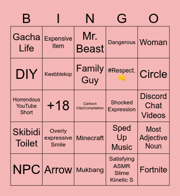 My Brother’s TIKTOK Recommended TIKTOK Bingo (GONE WRONG) Bingo Card