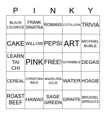 WORLD OF PINKY Bingo Card