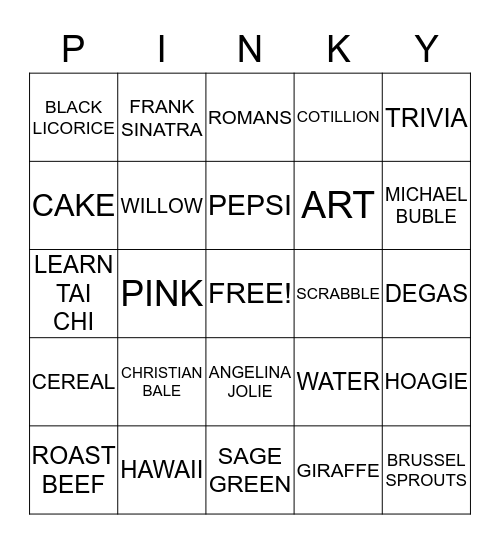 WORLD OF PINKY Bingo Card