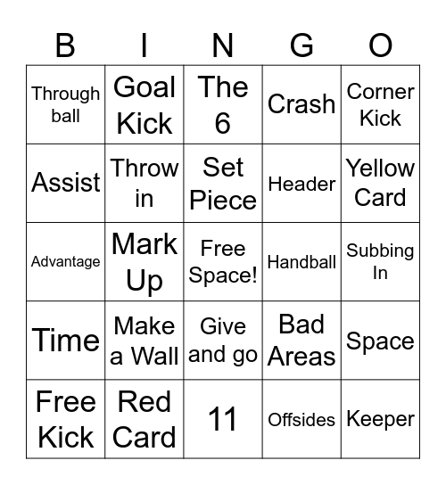 Soccer Lingo Bingo Card