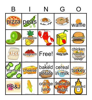 Food Picture Bingo Card