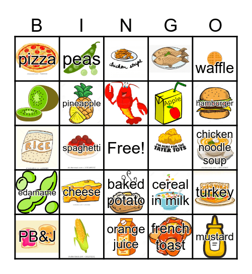 Food Picture Bingo Card