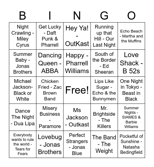 NSF Presents Music Bingo Card