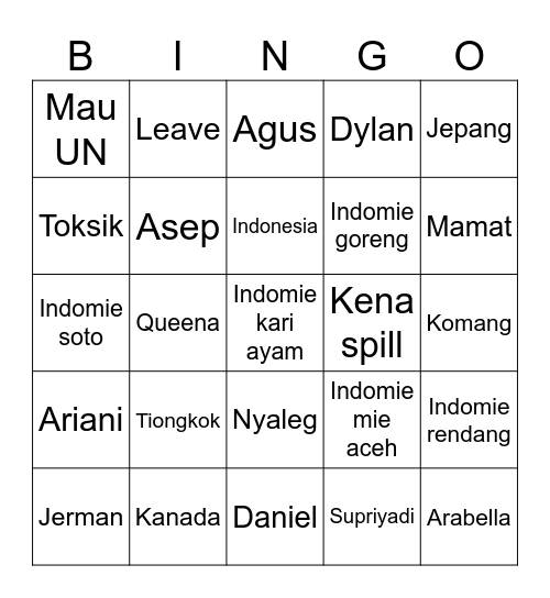 Lala Bingo Card