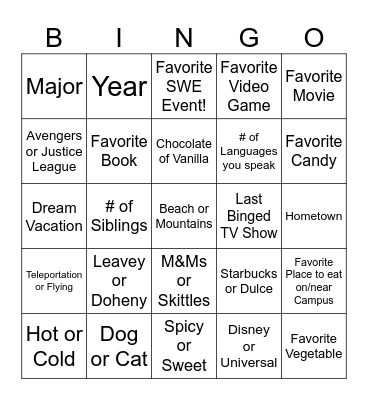 Welcome Back Bingo! Bingo Card