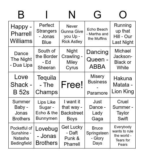 NSF Presents Music Bingo Card