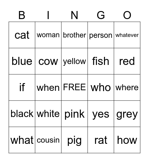 Deaf Bingo Card