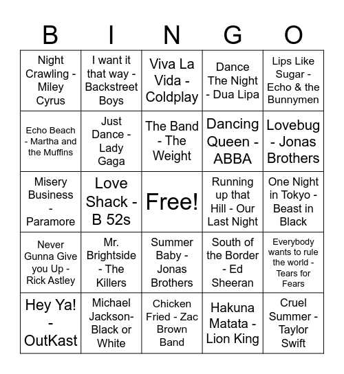 NSF Presents Music Bingo Card